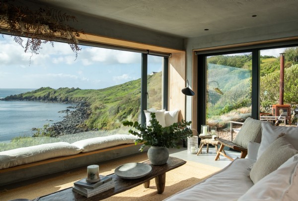 The living room at Ukiyo in Coverack, Cornwall