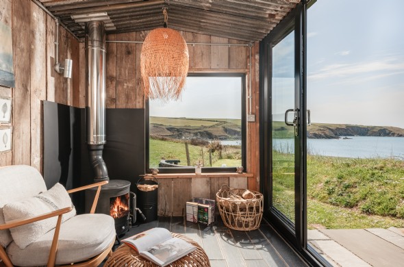 The porch looking out to the water at The Cable Hut.