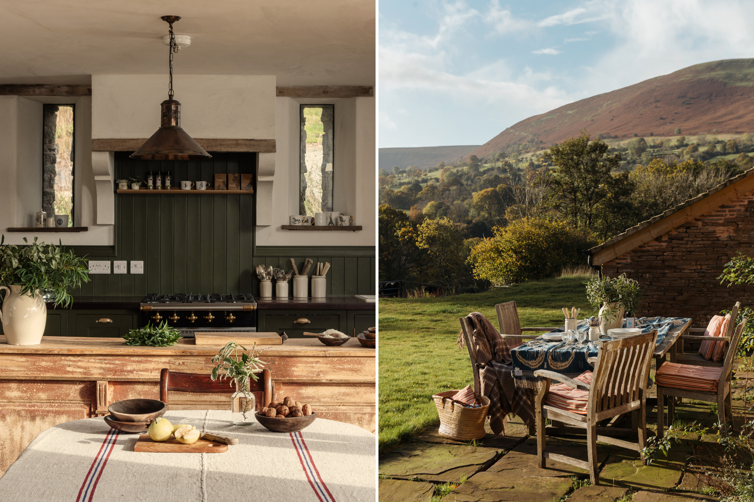 The kitchen at Windfall in Herefordshire, and outdoor dining table
