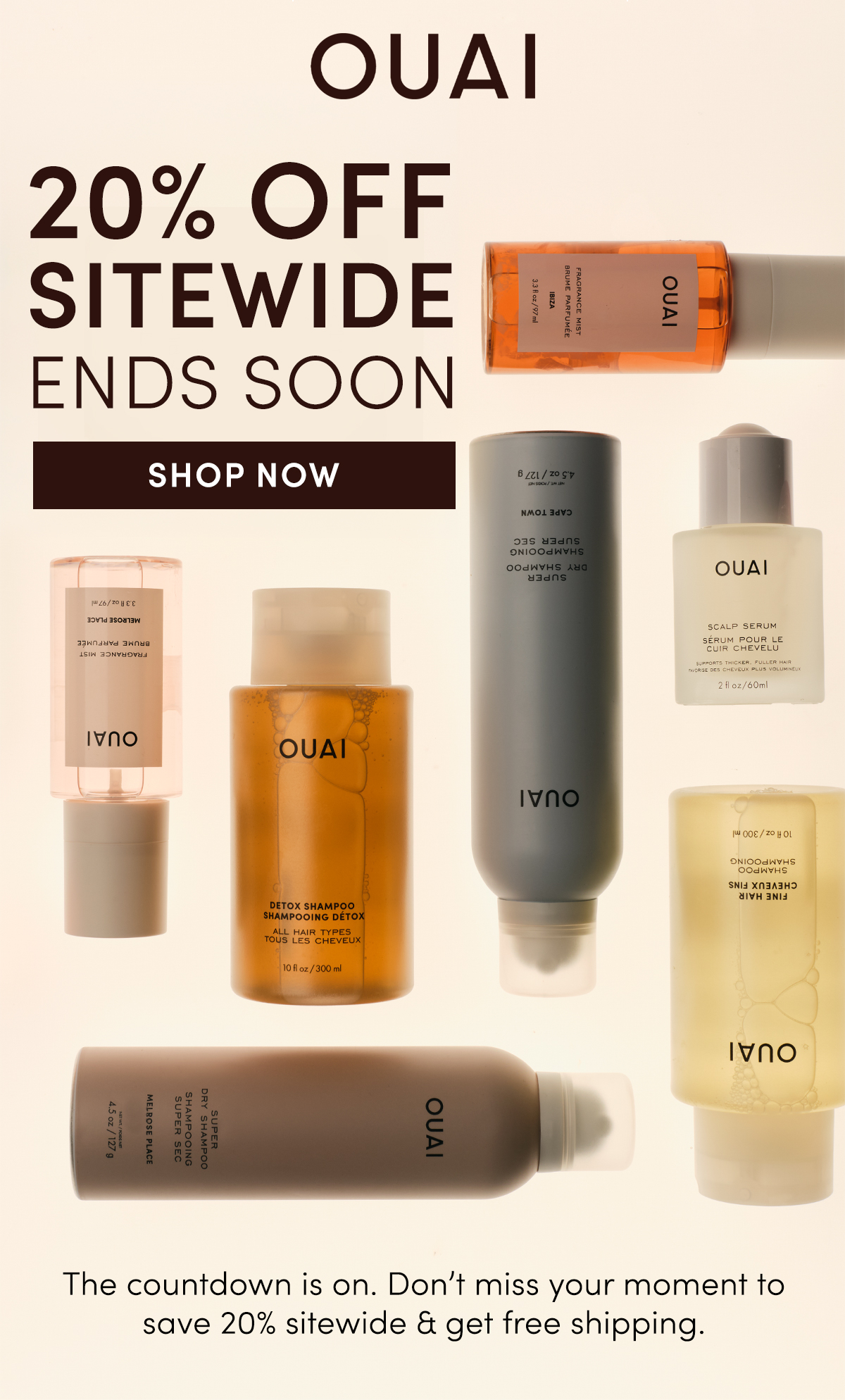 OUAI 20% Off Sitewide Ends Soon | The countdown is on. Don't miss your moment to save 20% sitewide & get free shipping.
