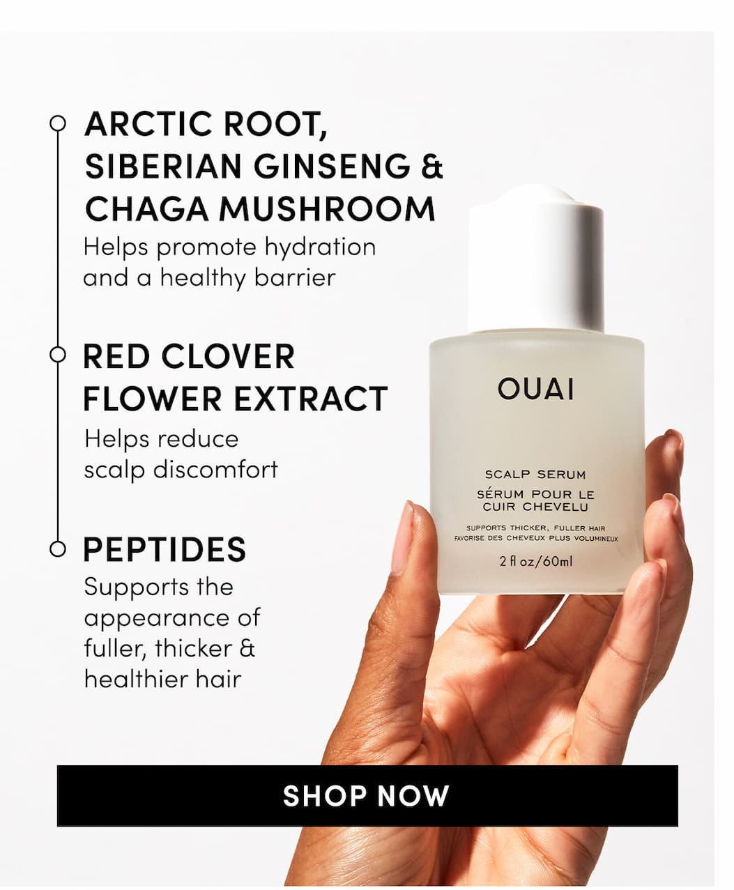 Scalp Serum: Arctic Root, Siberian Ginseng, Chaga Mushroom, Red Clover Flower Extract, peptides