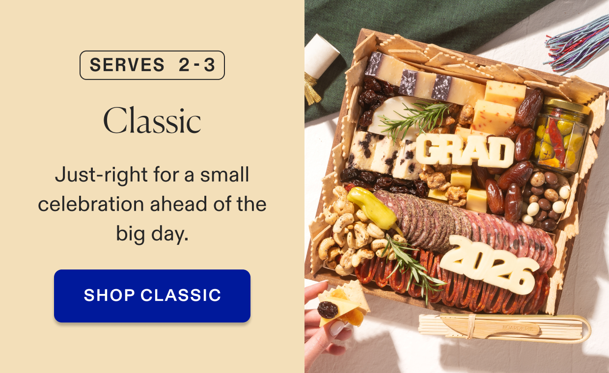 Click to purchase classic graduation cheese & charcuterie board, serves 2-3 people