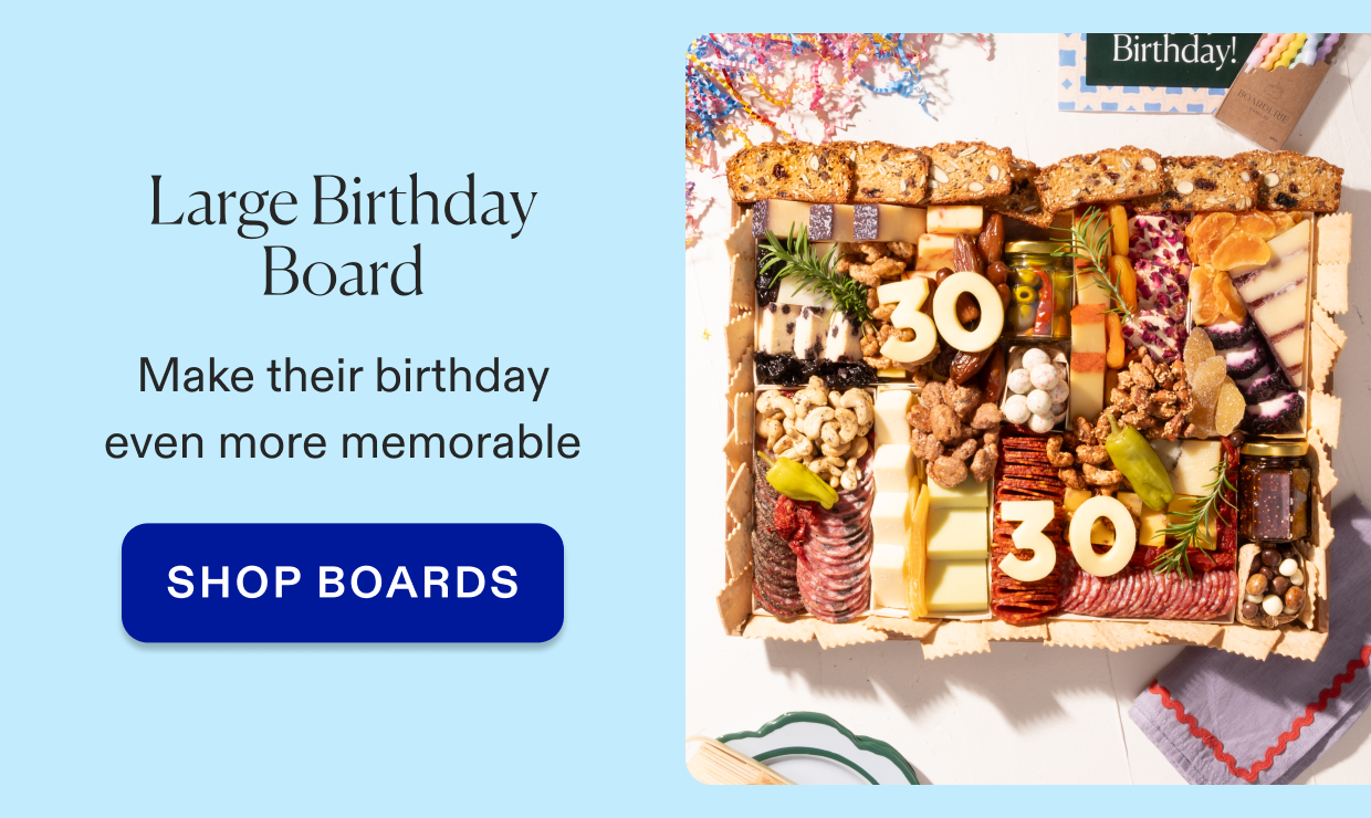 Click to shop large birthday cheese & charcuterie board.