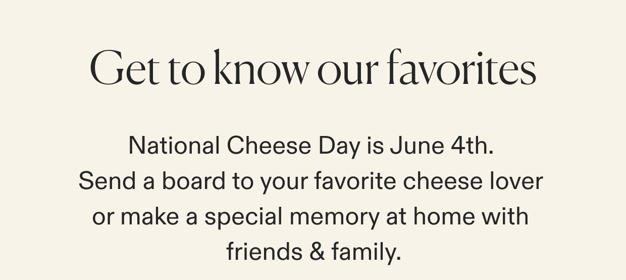 National cheese day is June 4th, click to shop cheese boards
