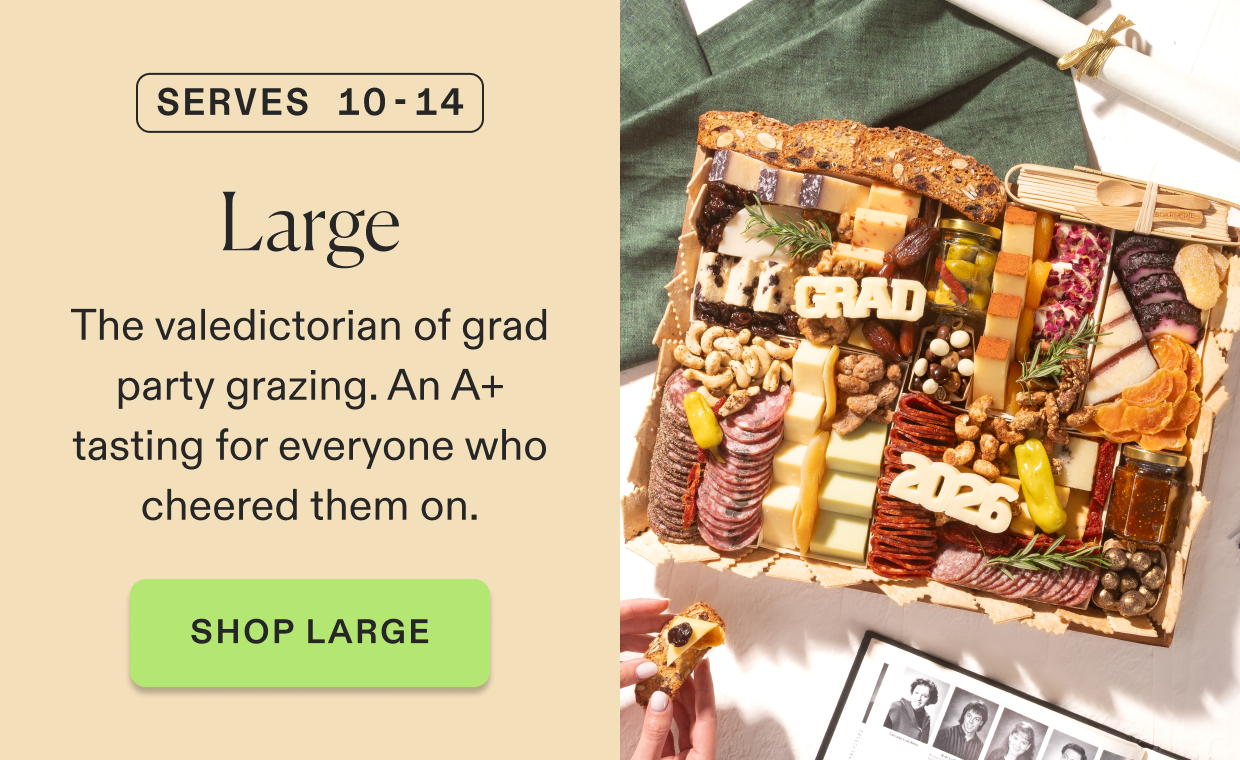 Click to purchase large graduation cheese & charcuterie board, serves 10-14 people