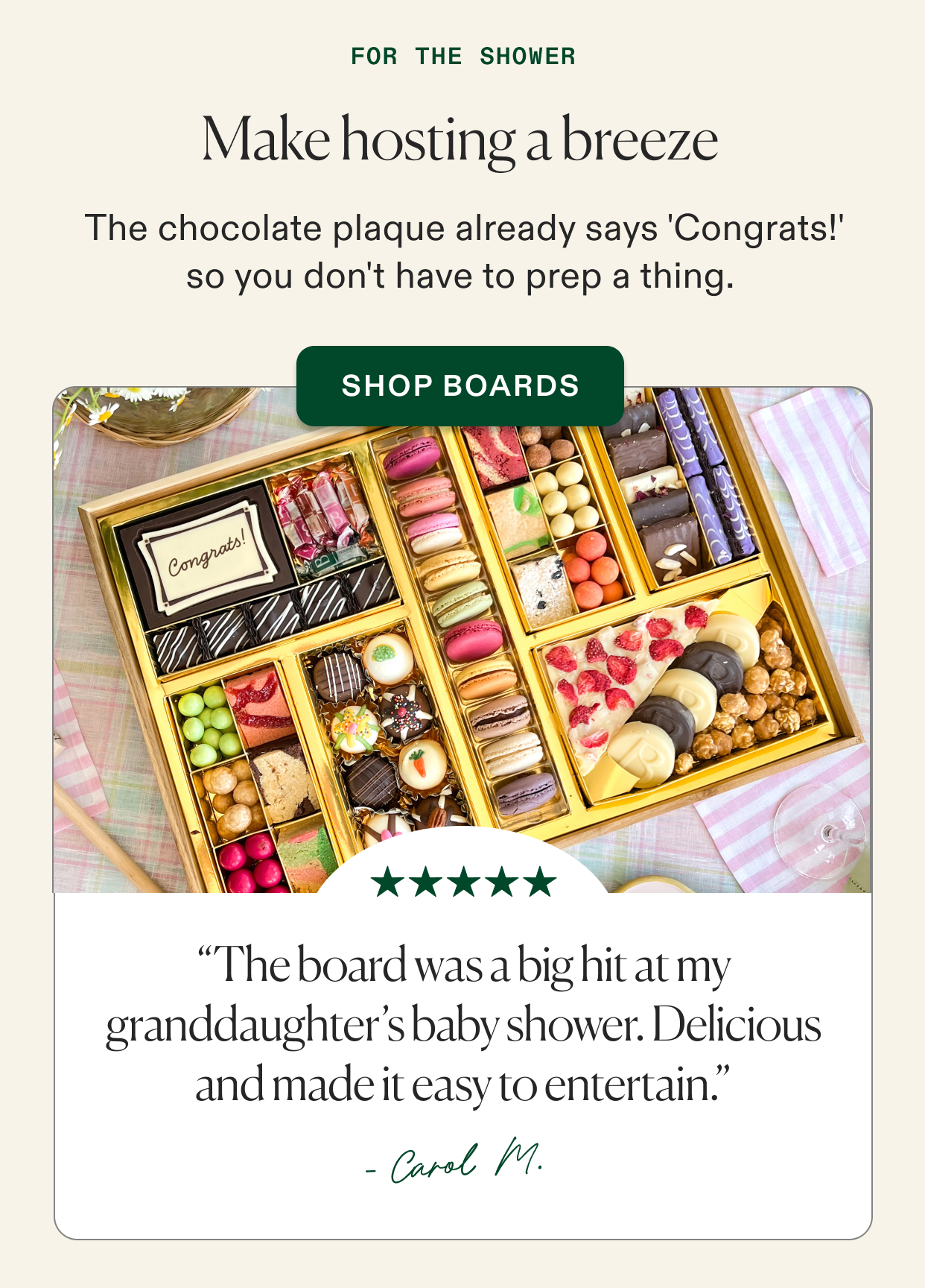 Click to shop "congrats" Dessert boards, perfect for baby showers and more.