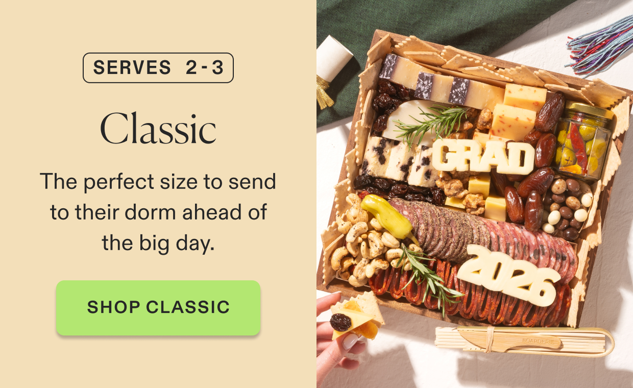 Click to purchase classic graduation cheese & charcuterie board, serves 2-3 people