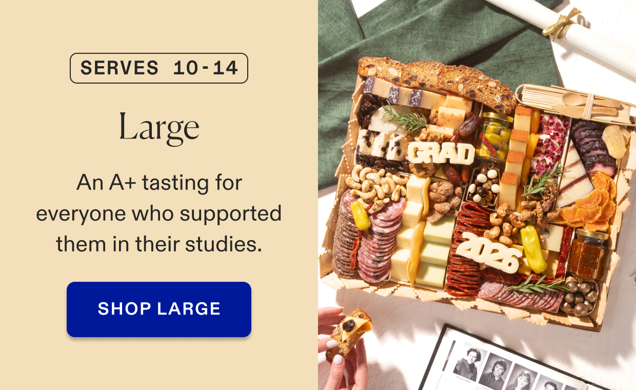 Click to purchase large graduation cheese & charcuterie board, serves 10-14 people