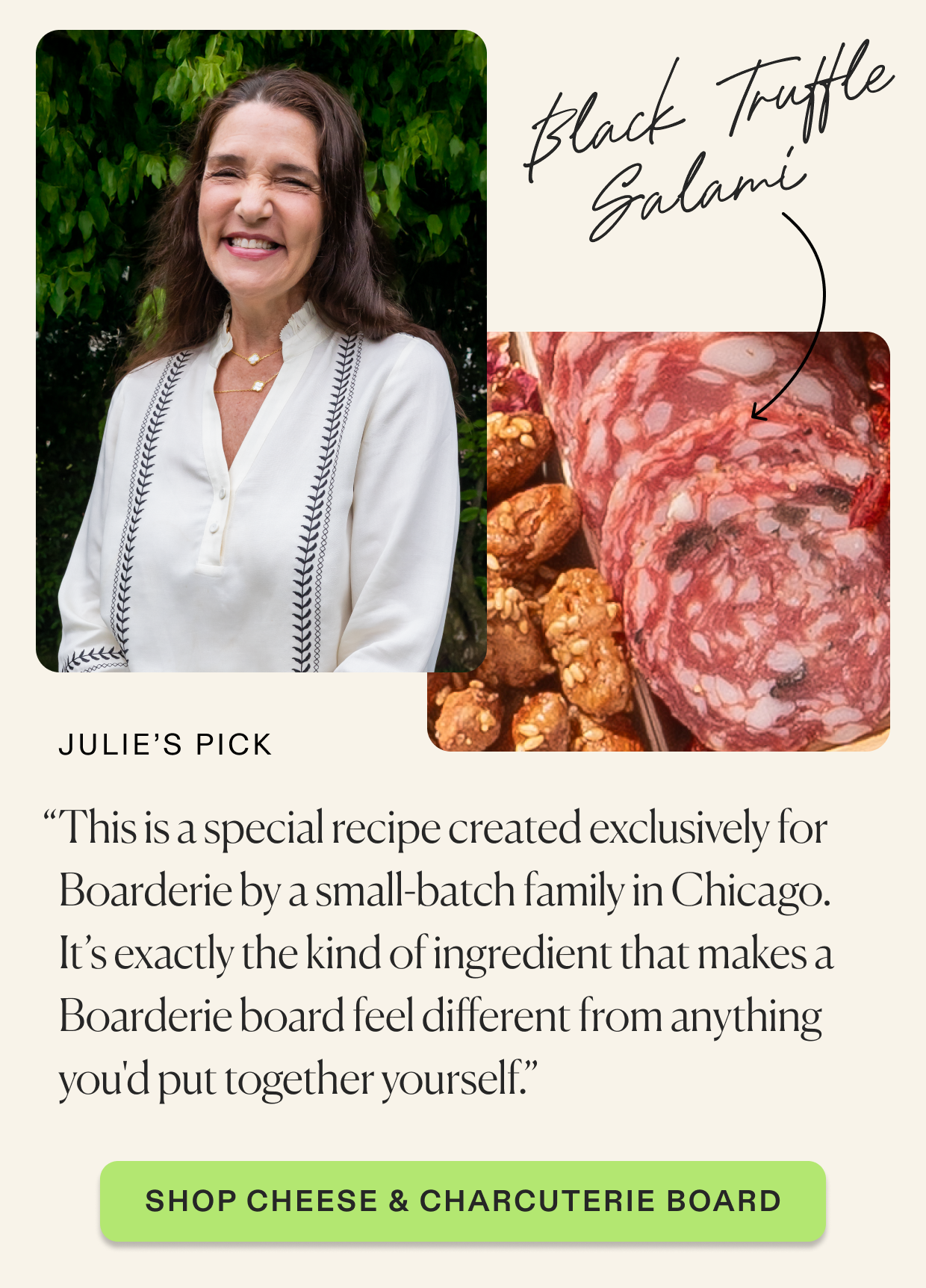 Julie's favorite: black truffle salami. Click to shop classic cheese & charcuterie board.