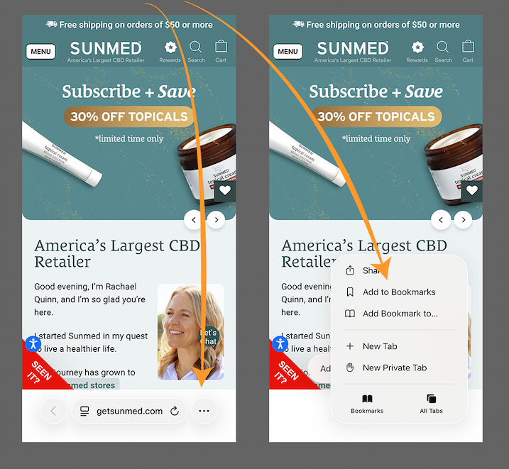 Mobile bookmark : Tap the Menu and then tap Add to Bookmarks