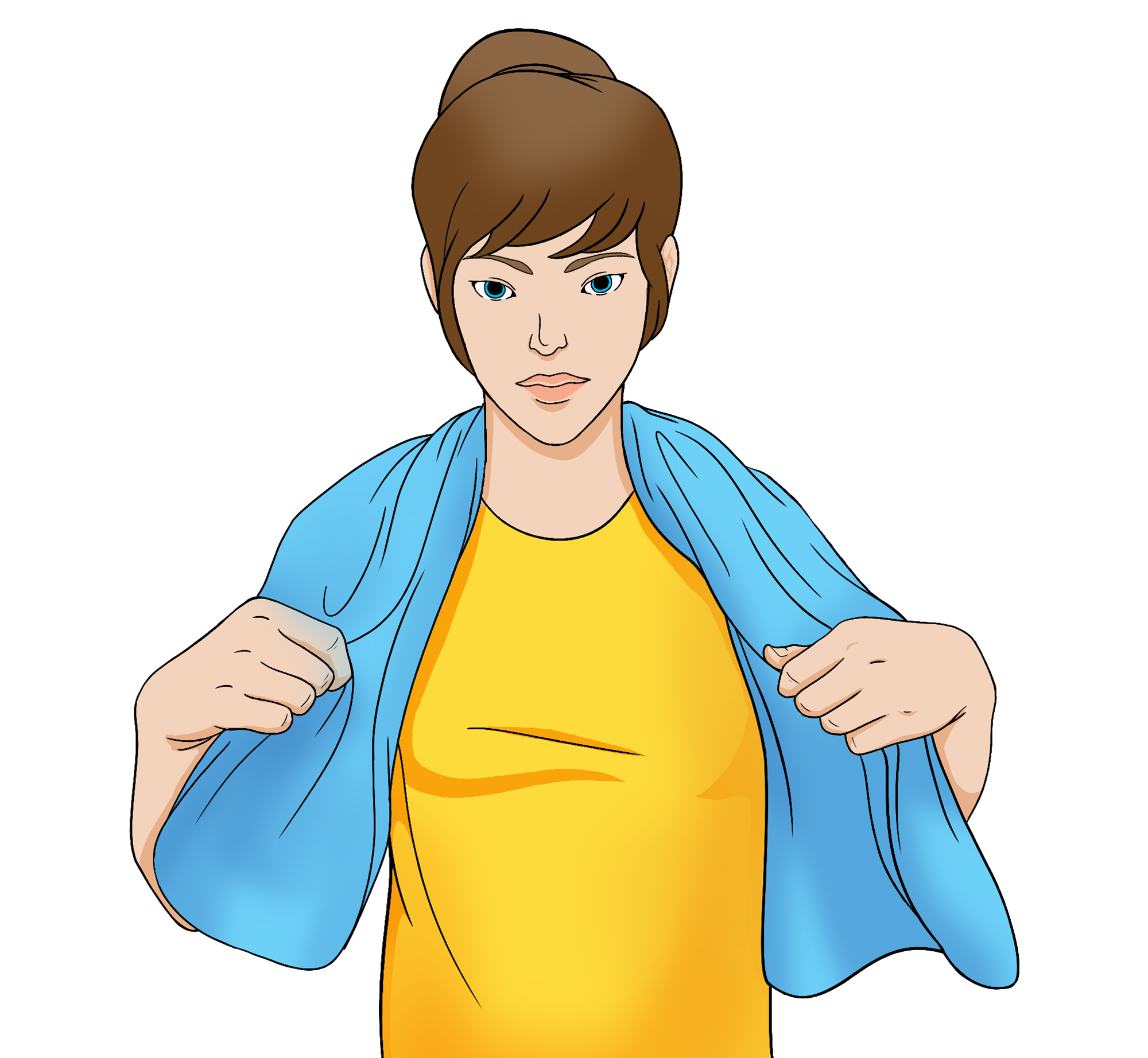 1. Sit down, and evenly drape a bath towel over your shoulders.