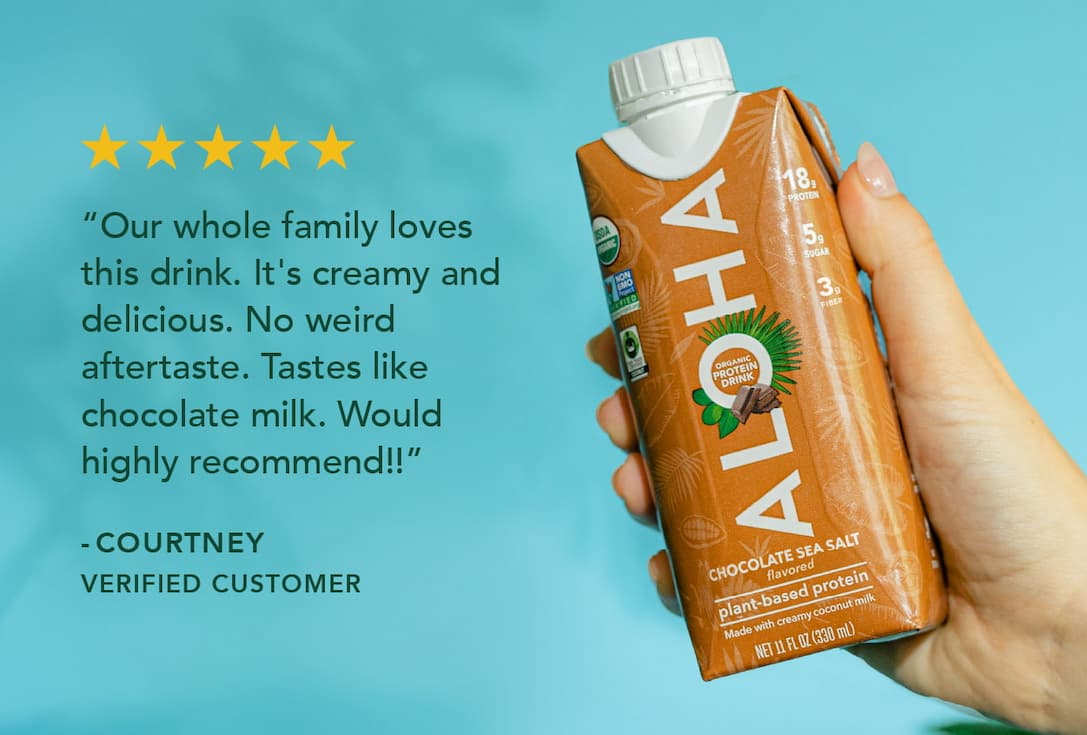 5 stars. "Our whole family loves this drink. It's creamy and delicious. No weird aftertaste. Tastes like chocolate milk. Would highly recommend!!" Courtney, verified customer.