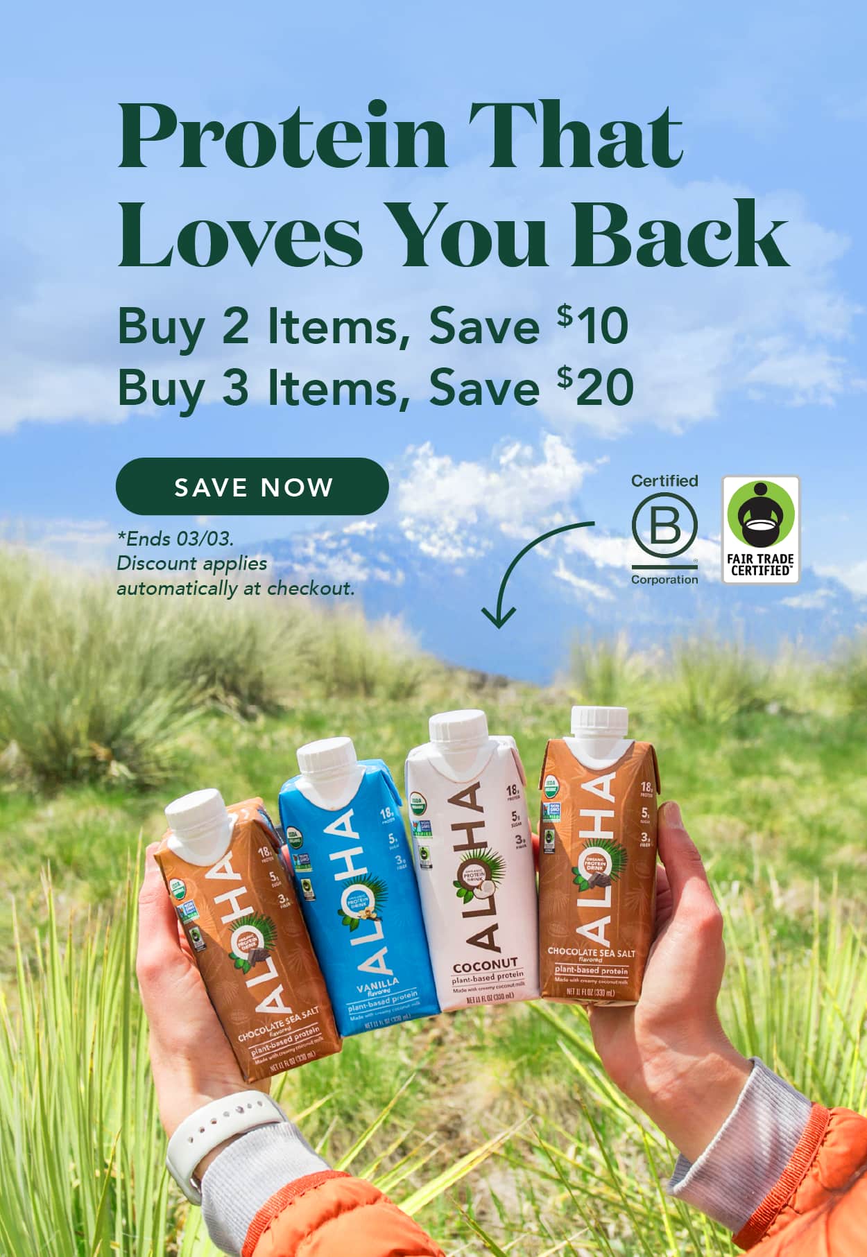 Buy 2 items, save $10 or buy 3 items, save $20! Ends today! Discount applies automatically at checkout