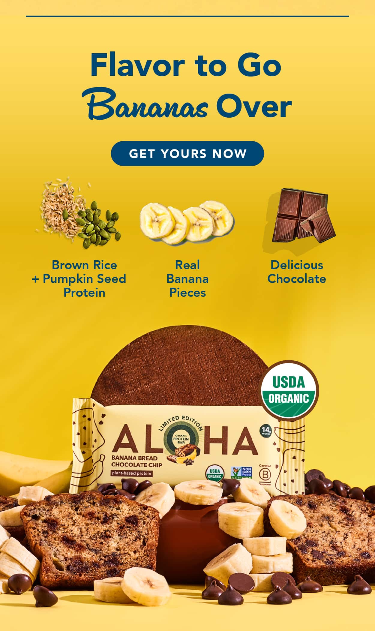 Made with brown rice and pumpkin seed protein, real banana pieces, and delicious chocolate