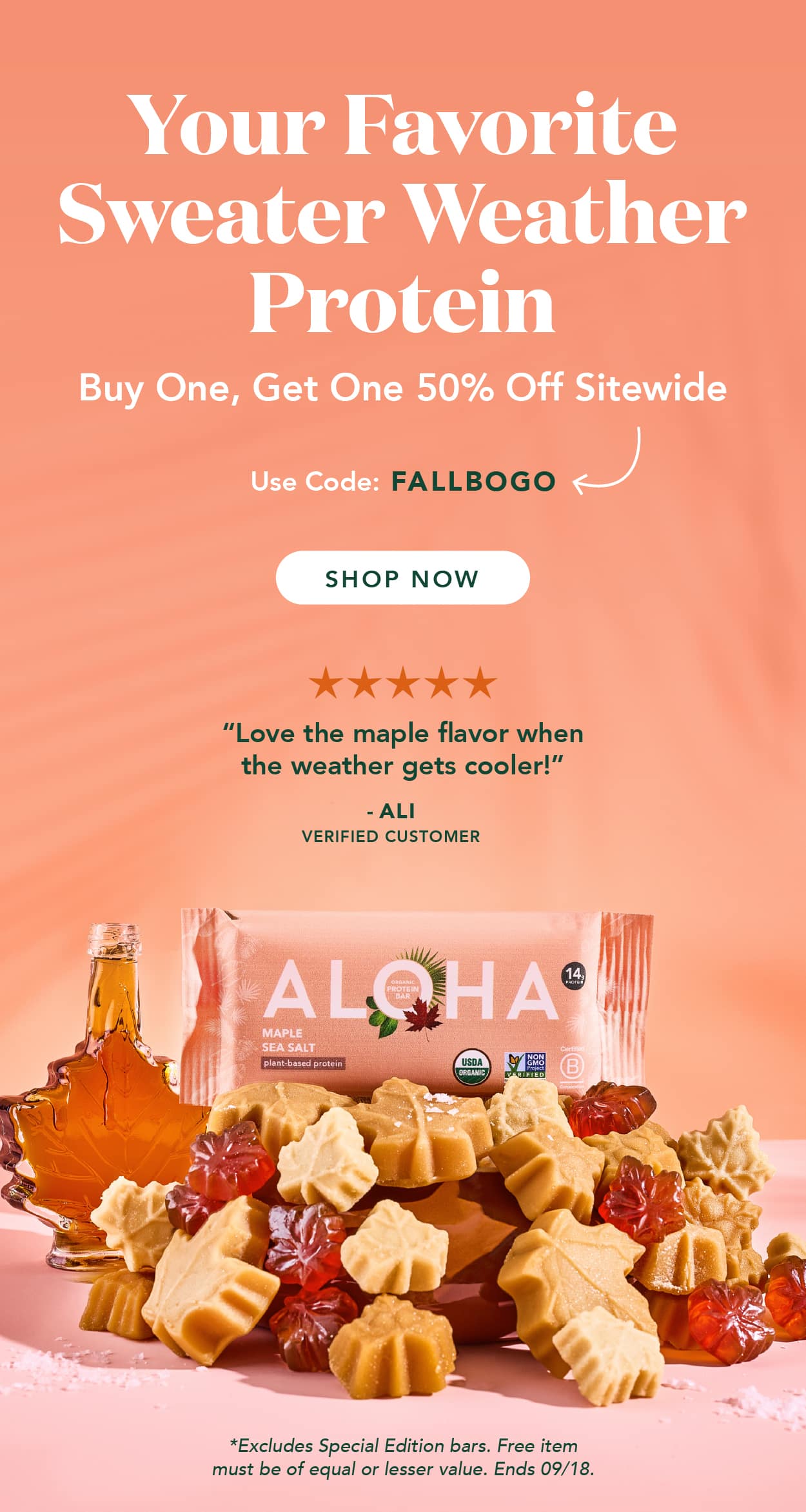 Your favorite sweater weather protein. Buy one, get one 50% off sitewide with code FALLBOGO. Excludes Special Editions and autoship. Ends 9/18
