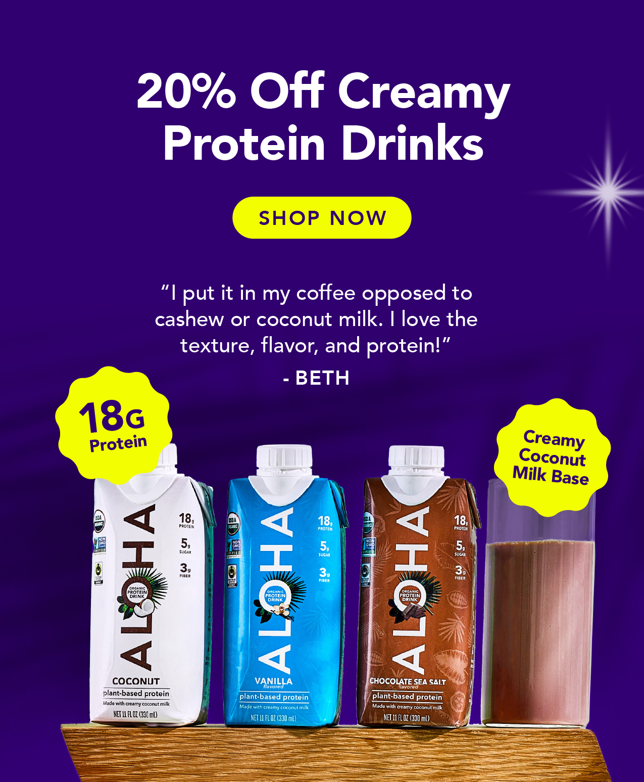 20% off creamy protein drinks!