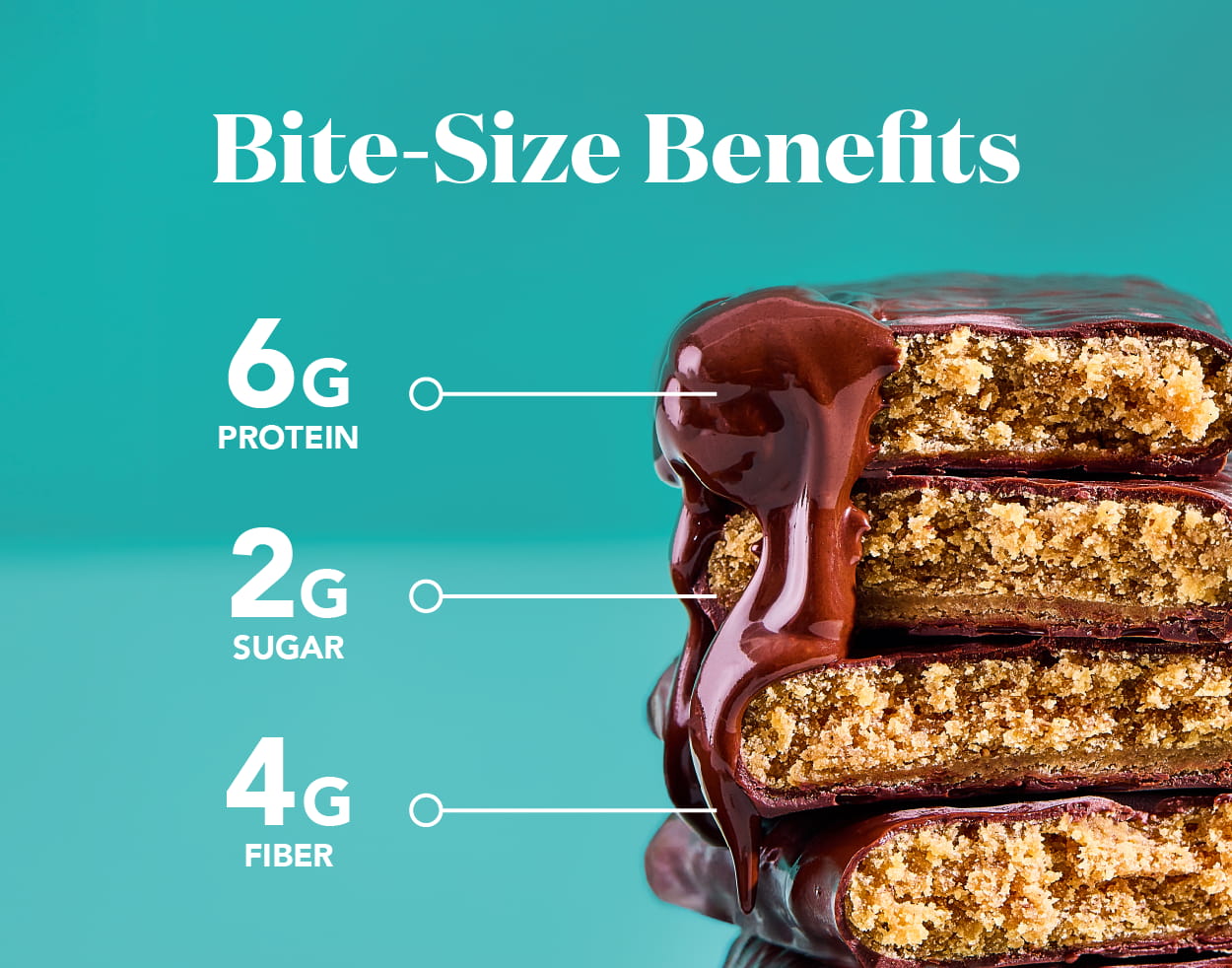 Bite-sized benefits with 6g protein, 2g sugar, and 4g fiber in our minis!