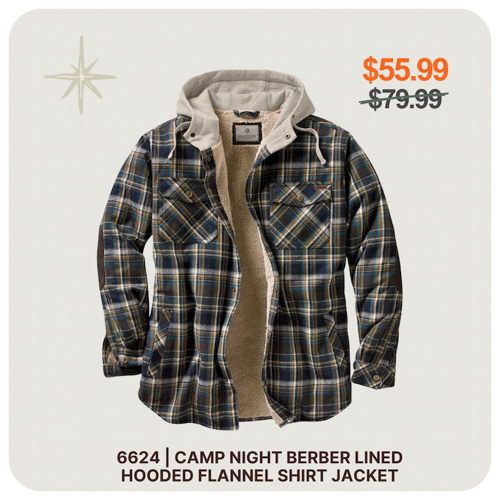 Men's Camp Night Berber Lined Hooded Flannel Shirt Jacket
