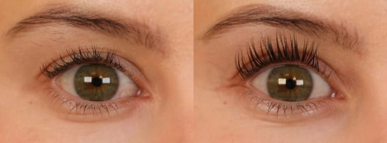 Lashes before and after using Eyelash Growth Serum