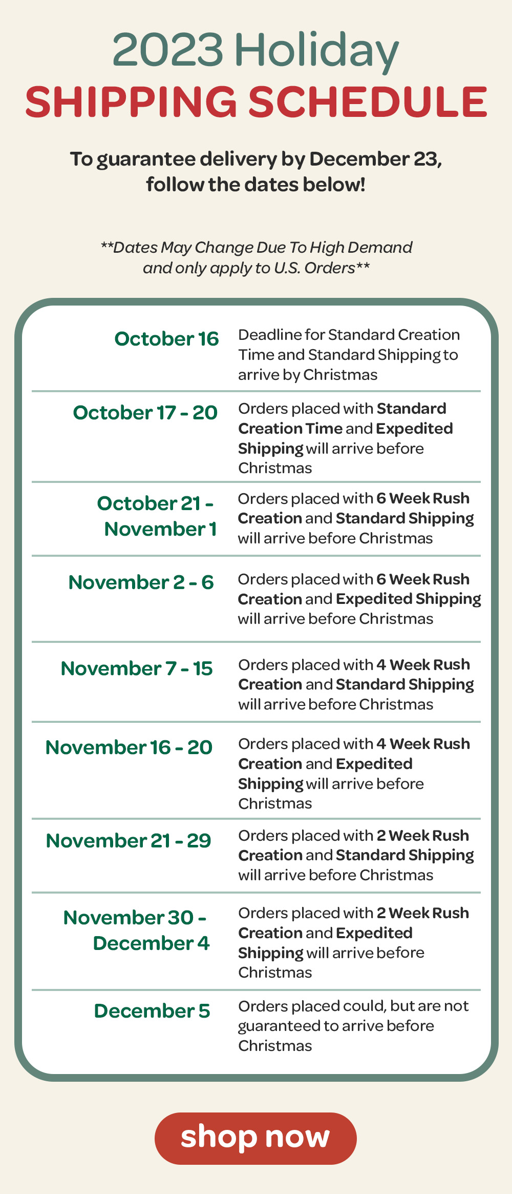 Your 2023 Holiday Delivery Shipping Schedule! - Cuddle Clones