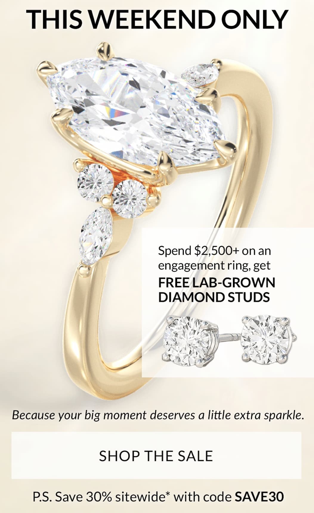 Spend $2,500 on an engagement ring, get free lab-grown diamond studs.