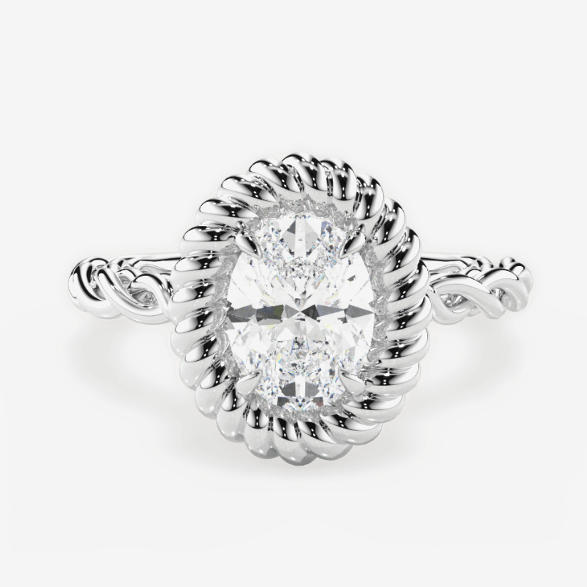 The Giselle Oval Cut Platinum Twisted Halo Engagement Ring