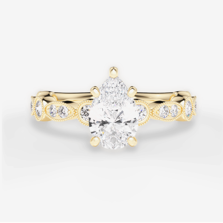 The Ciela Pear Cut 18kt Yellow Gold Split Double Band Solitaire Engagement Ring