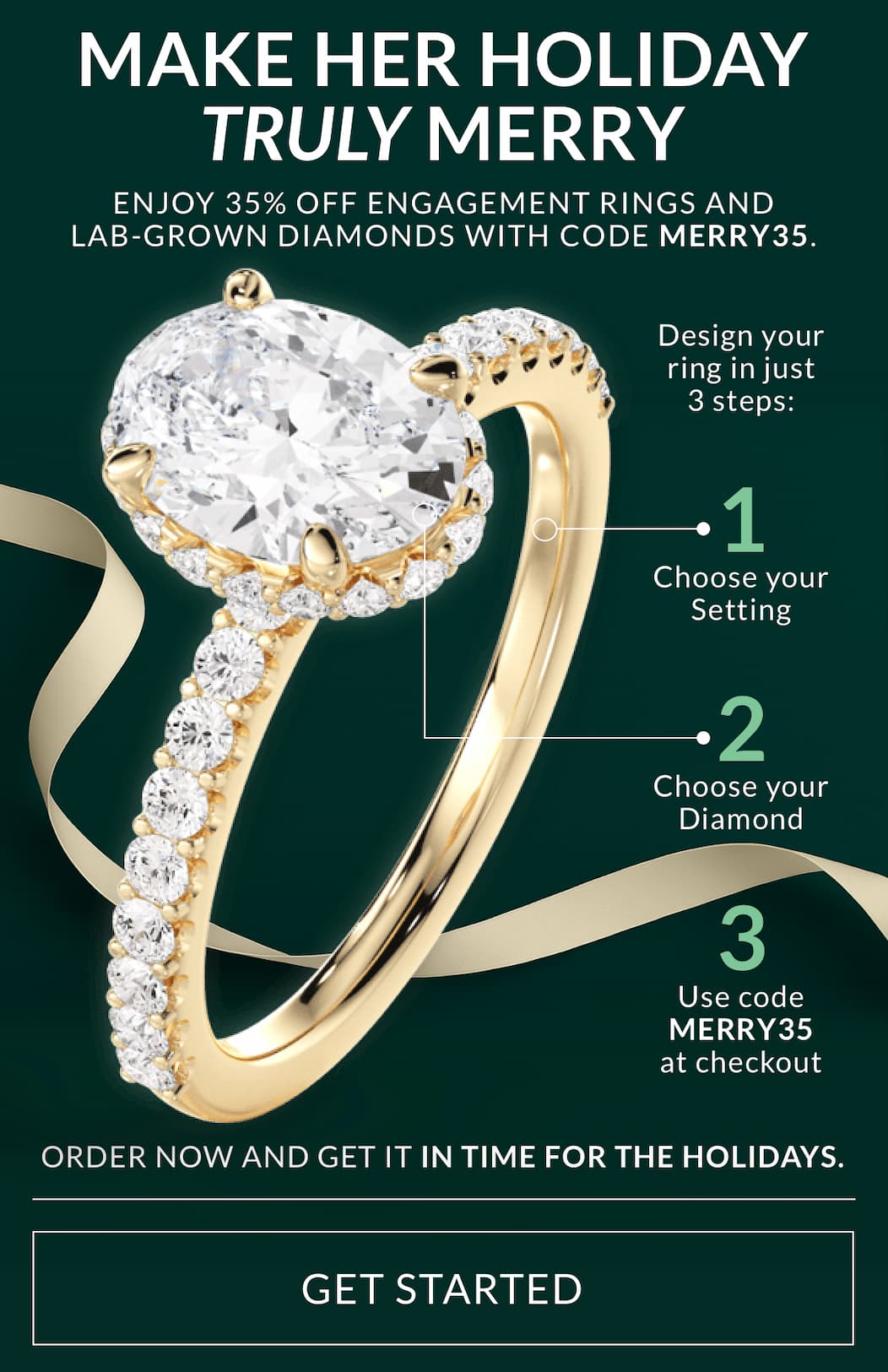 35% off lab-grown diamonds & engagement ring settings with code MERRY35