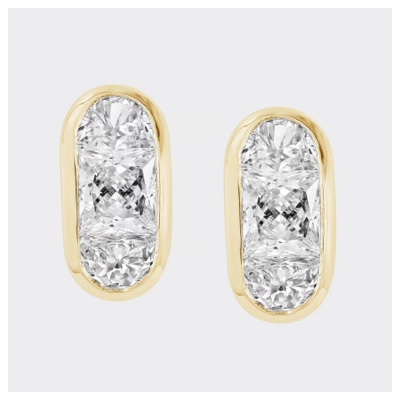 1.52 CTW 14kt Gold Bezel Set Lab-Grown Princess & Half Moon Cut Diamond Earrings 14kt Yellow Gold