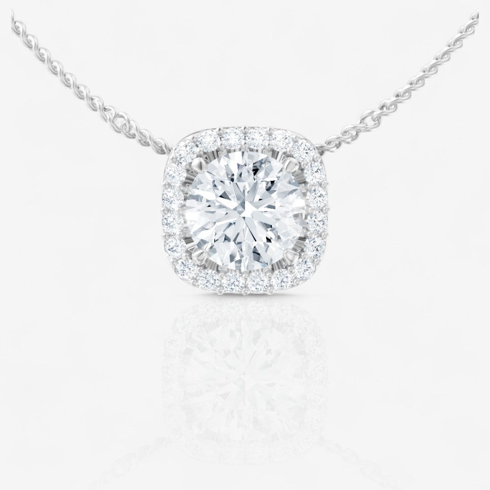 white gold cushion halo diamond pendant