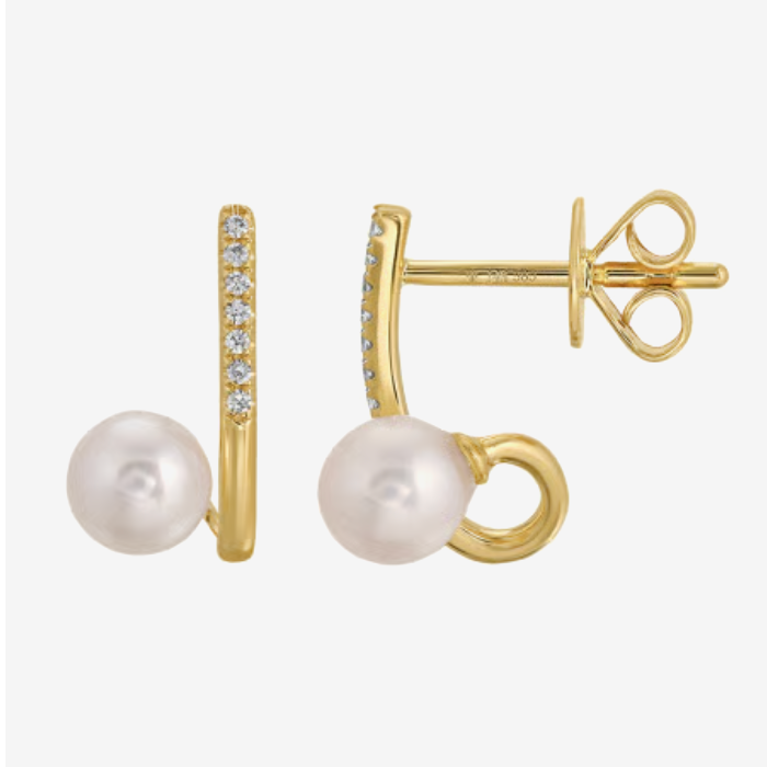 14kt Yellow Gold 0.04 CTW Natural Diamond & Pearl Caged Lobe Earrings