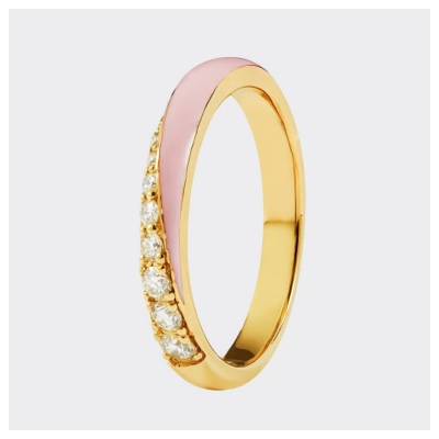 18kt Yellow Gold 0.44 CTW Pink Enamel & Natural Diamond Ring