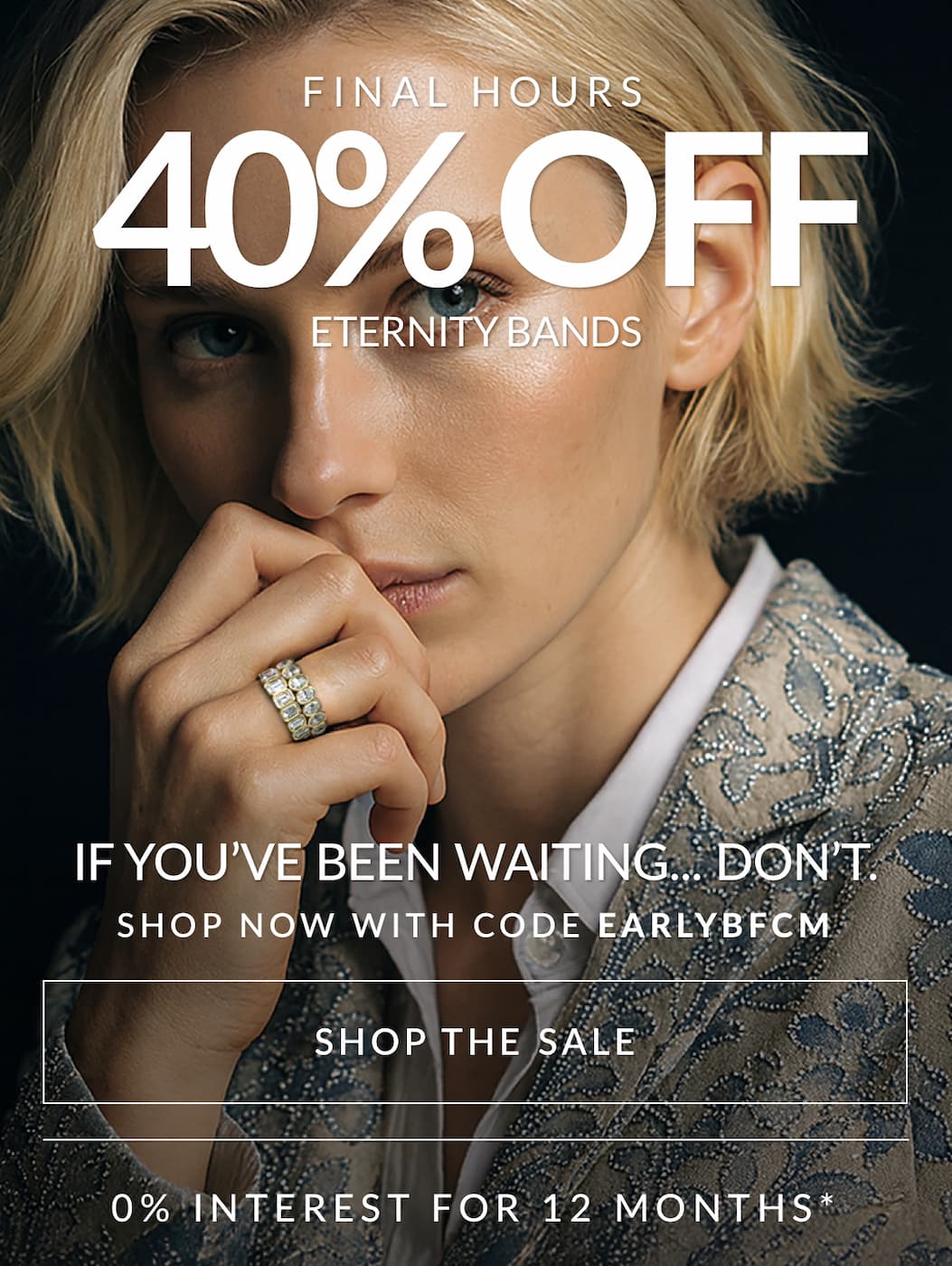 Ending tonight. 40% off lab-grown diamond eternity rings