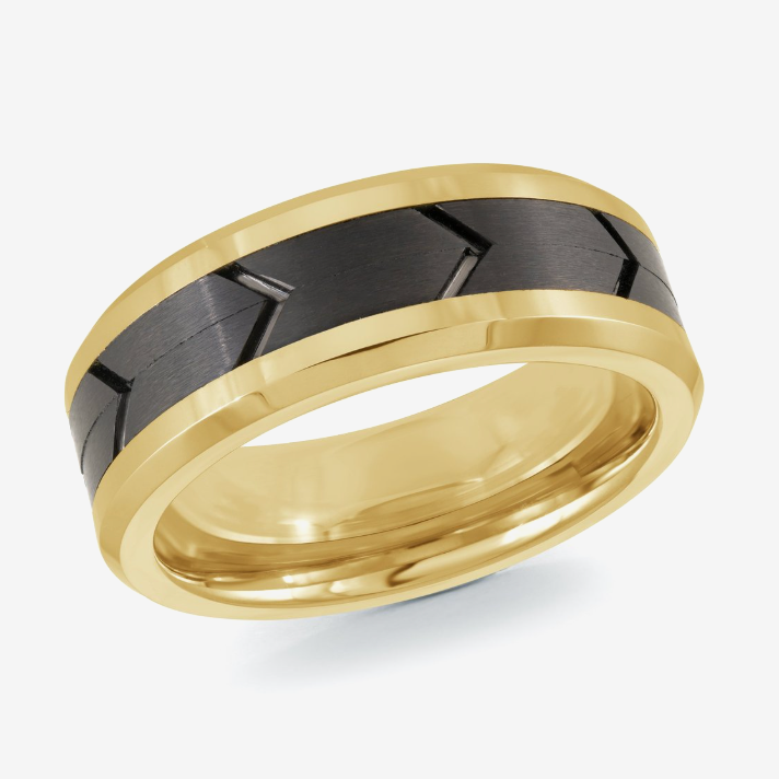 Men's 8mm Yellow Plated Tungsten Wedding Ring with Black Center