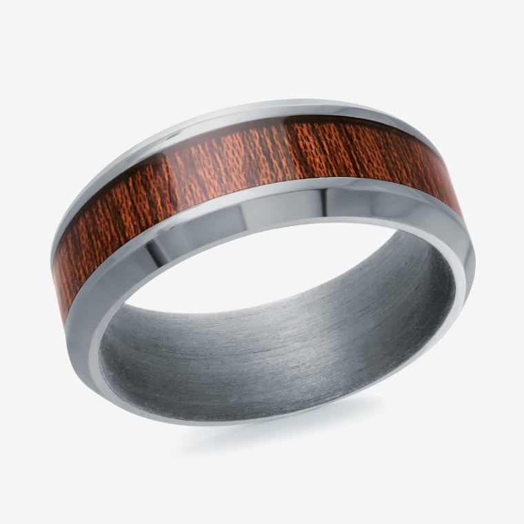 Men's 8mm Tantalum Wedding Ring with Wood Inlay