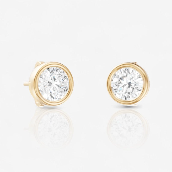 Custom Round Diamond Bezel Set Solitaire Stud Earrings