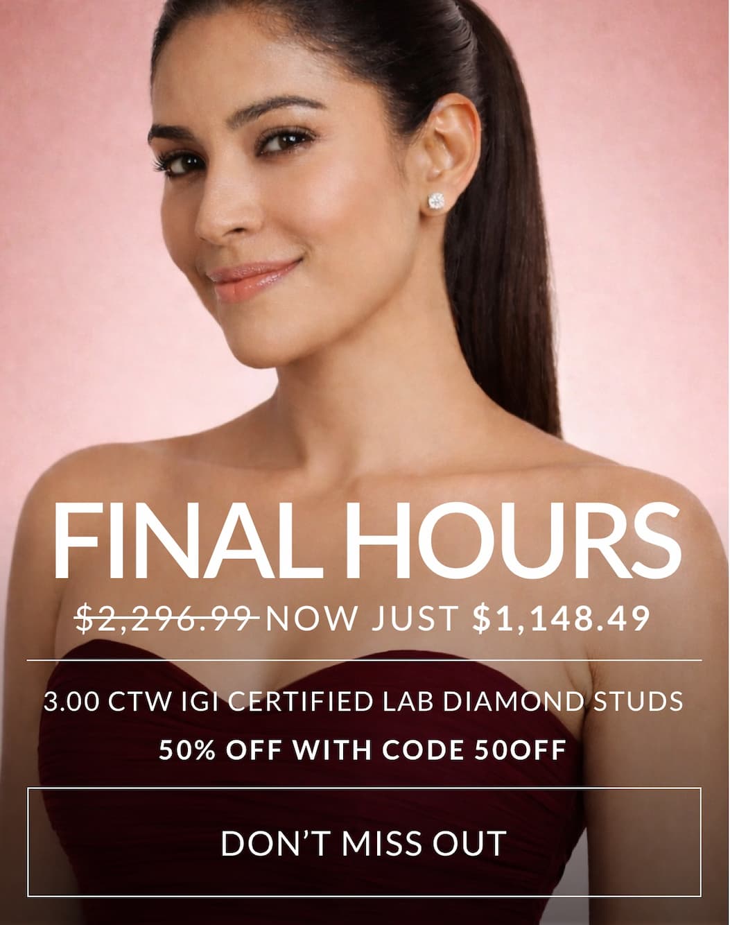 50% off select certified lab-grown diamond stud earrings with code 50OFF