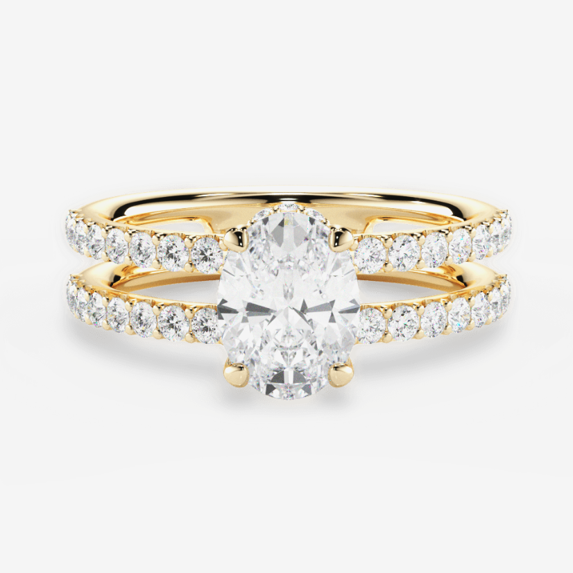 The Astra Oval Cut 18kt Yellow Gold Double Row Diamond Engagement Ring