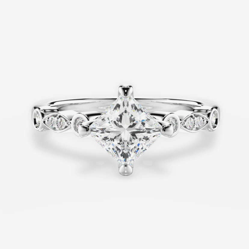The Augusta Princess Cut 14kt White Gold Kite-Set Diamond Sidestone Engagement Ring