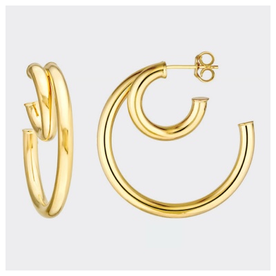 14kt Gold 30mm Double Hoop Earrings 14kt Yellow Gold