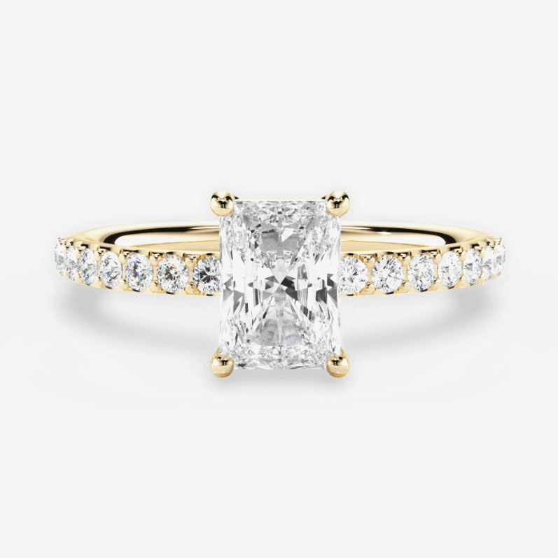 yellow gold diamond engagement ring with radiant center