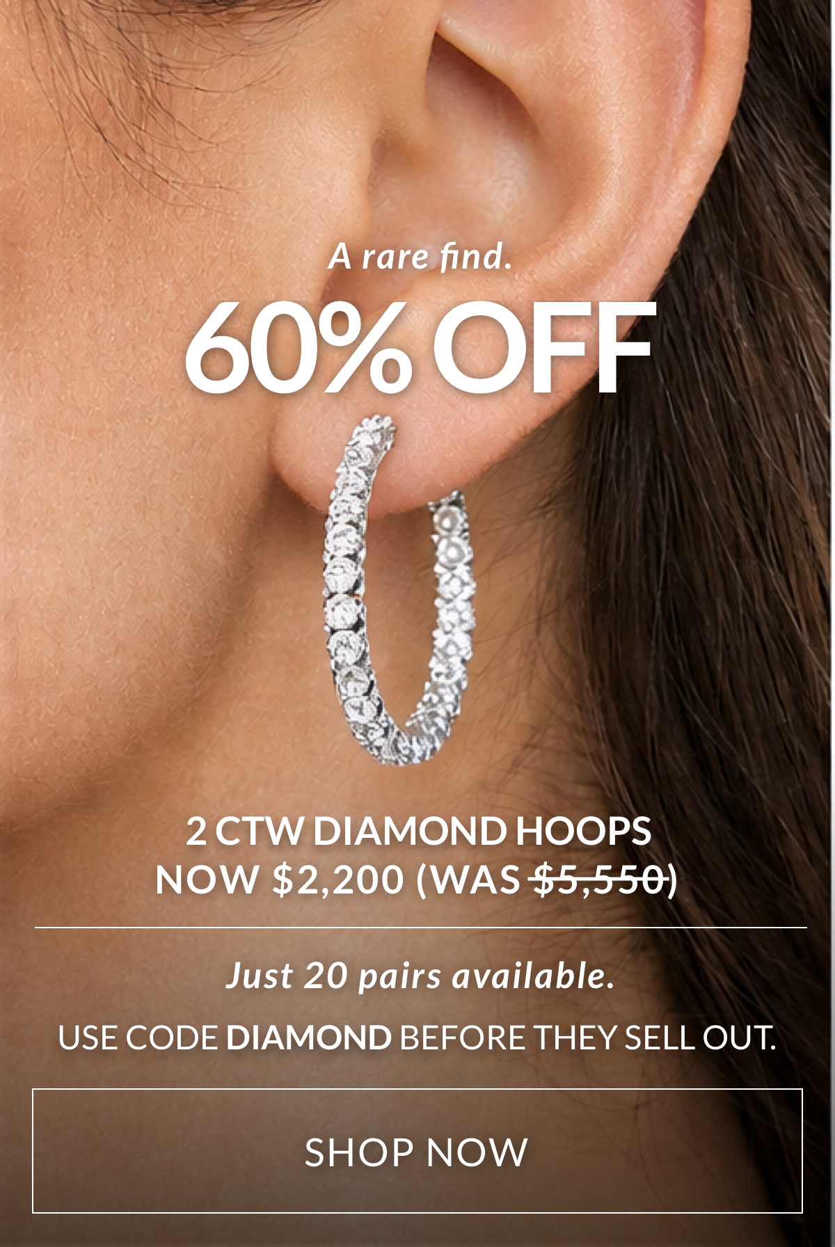 50% off 2 CTW diamond hoop earrings