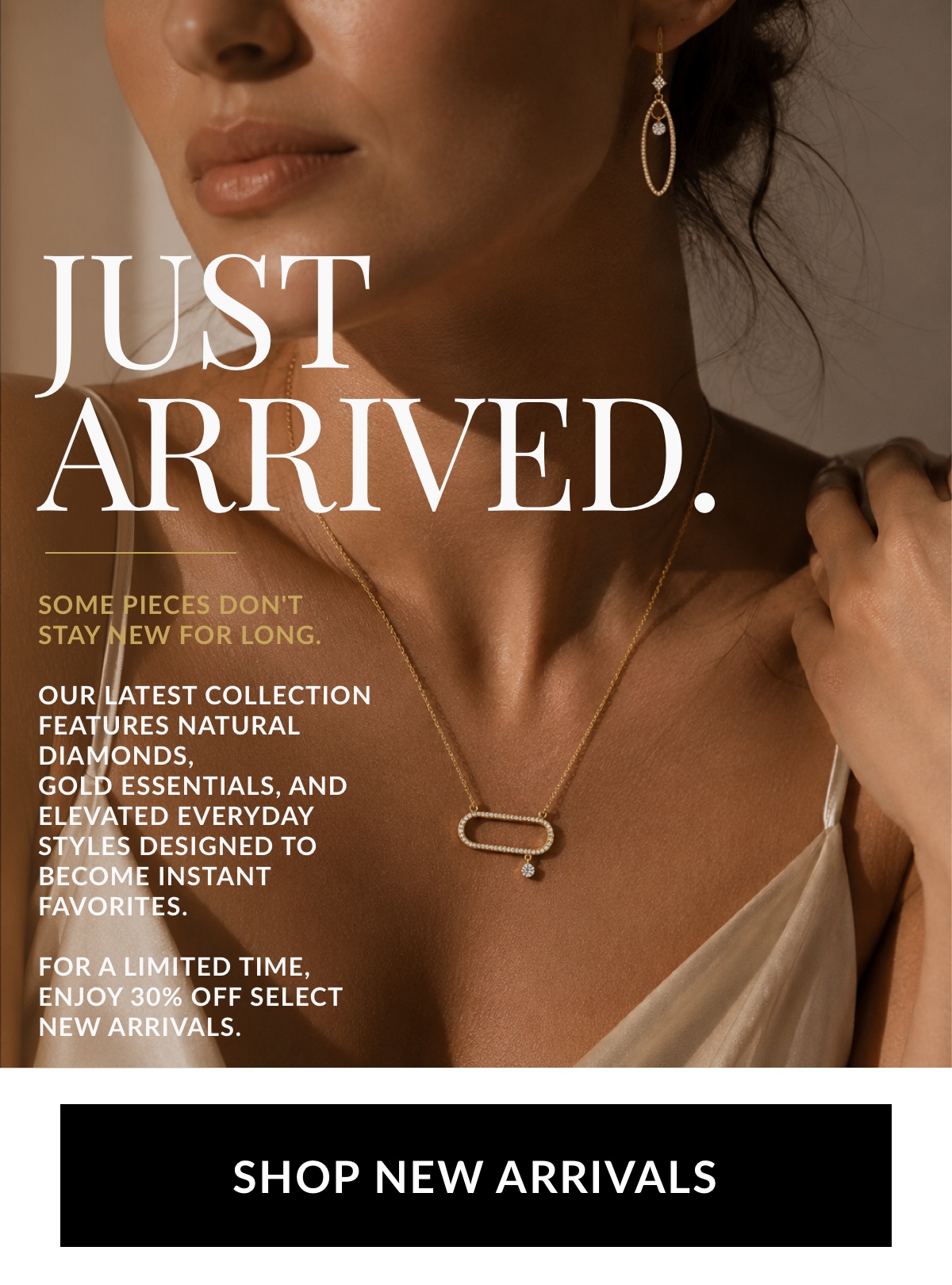 woman wearing yellow gold diamond necklace and earrings