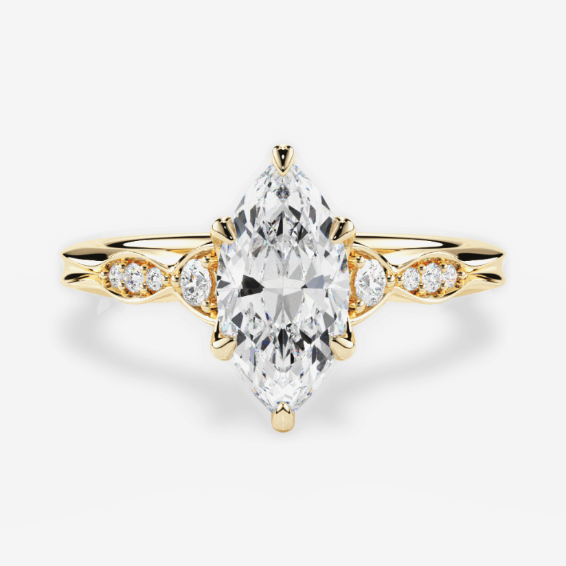 The Alida Marquise Cut 18kt Yellow Gold Vintage Diamond Accent Engagement Ring