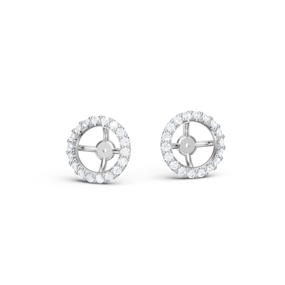 Round Lab-Grown Diamond Halo Earring Jackets for Four-Prong Stud Earrings 14kt White Gold