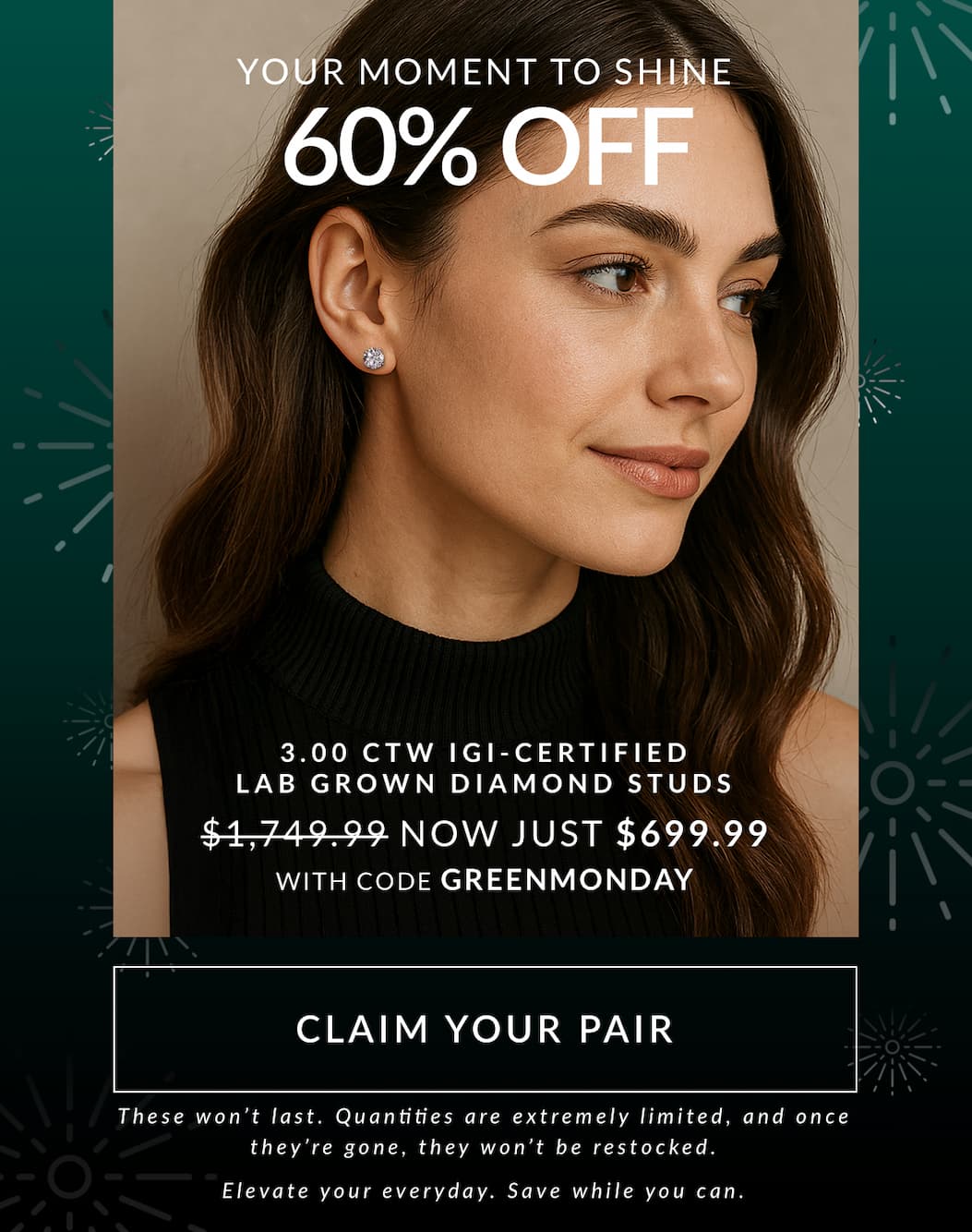 60% of 3.00 CTW IGI Certified Lab Grown Diamond Studs 