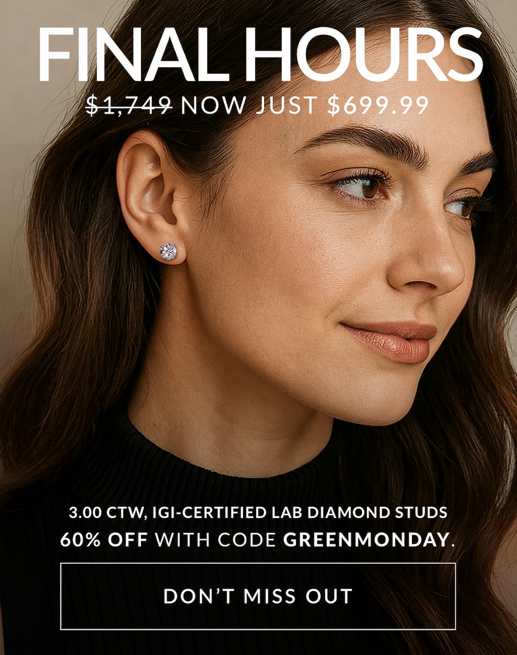 60% of 3.00 CTW IGI Certified Lab Grown Diamond Studs 