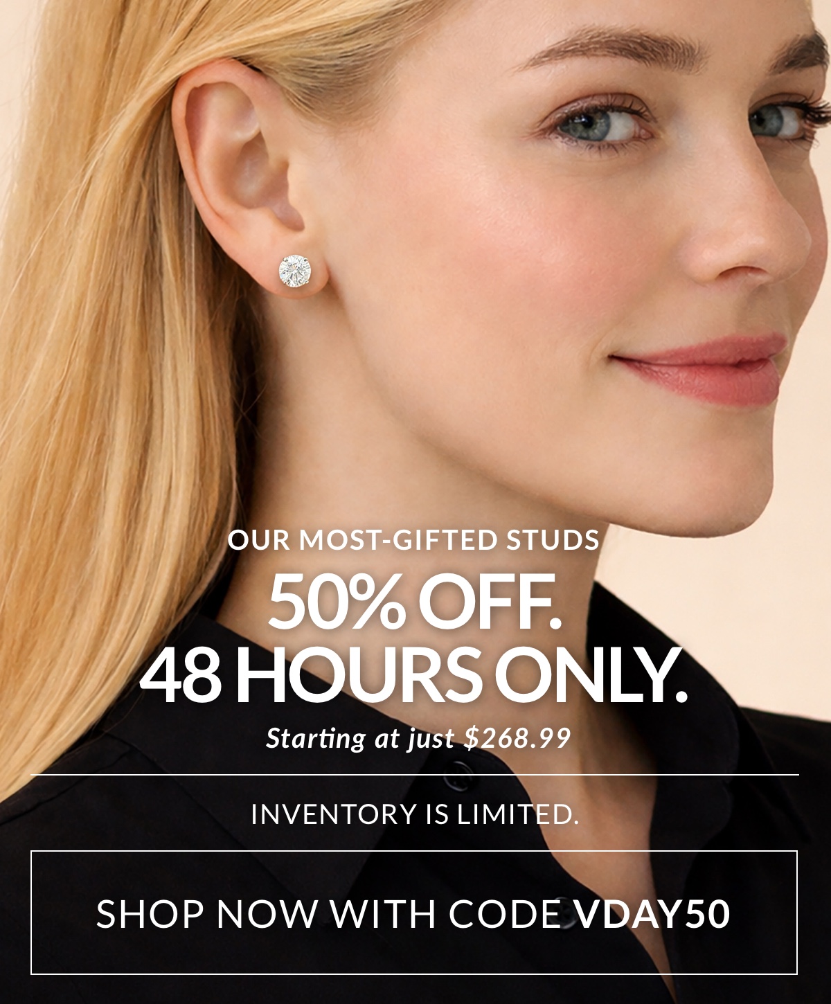 50% off select lab-grown diamond studs with code VDAY50