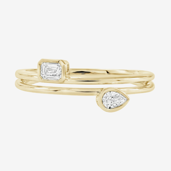 0.25 CTW 14kt Gold Lab-Grown Pear & Emerald Diamond Bezel Fashion Ring 14kt Yellow Gold