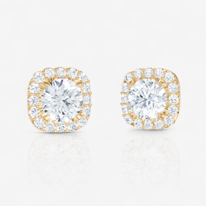 Custom Round Cut Cushion Shaped Halo Lab-Grown Diamond Stud Earrings